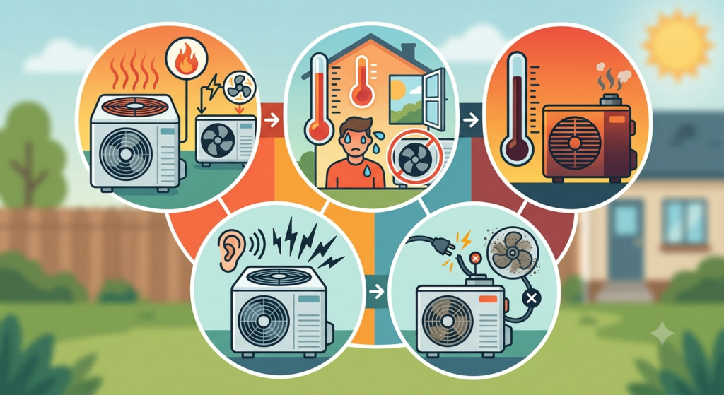 AC Condenser Fan Not Working? Complete Guide to Causes & Fixes 1 create a image using this section in blog post Signs Your AC Condenser Fan Is Not Working