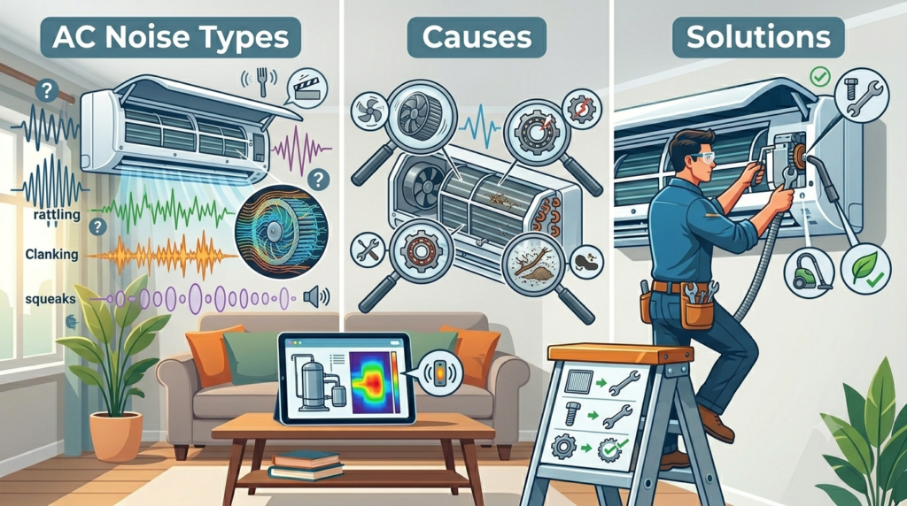 Strange AC Noise Fix: Complete AC Sound Problem Solution Guide 1 AC Noise Types, Causes, and Solutions